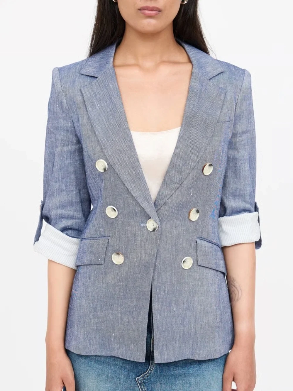 Veronica Beard kelson Linen Double Breasted Roll Sleeve Blazer 36983 - Picture 11 of 11